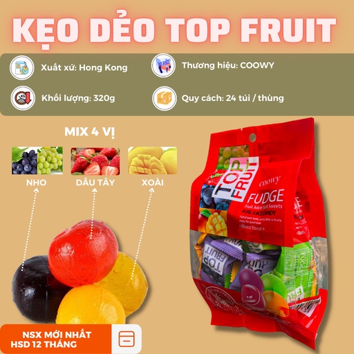 [CML00113] TOP  MIX ĐỎ 280g - Kẹo Top Fruit coowy tổng hợp màu đỏ 280gr